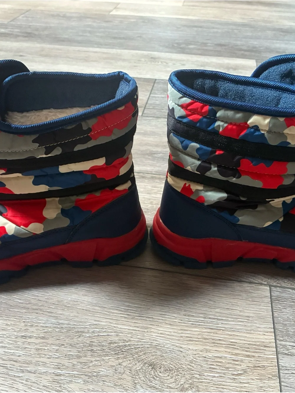 Kids Red & Blue Camo Winter Boots